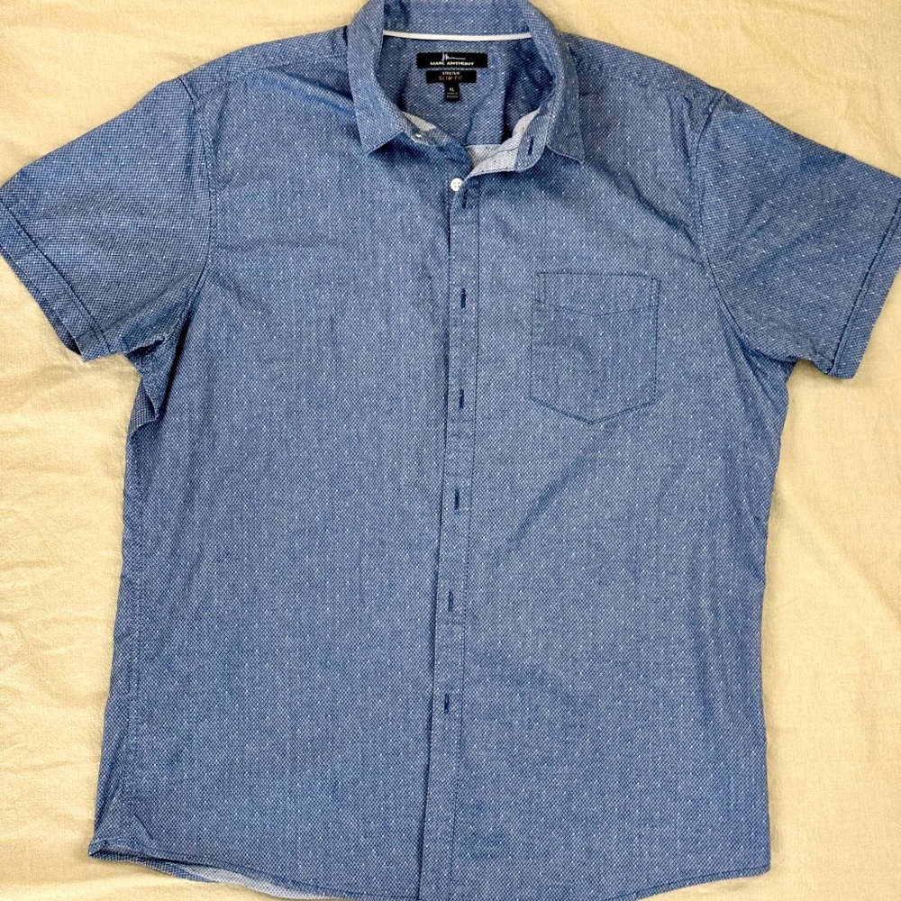 Marc Anthony Slim Fit Stretch Button-Up Shirt XL – Blue Micro-Pattern